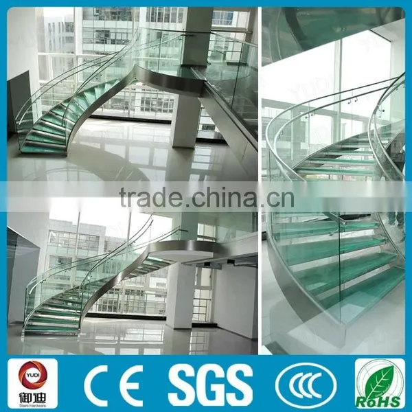 Hot Sale Steel Glass Curved Staircase, Glass Stairs China Suppiler --YUDI photo-5