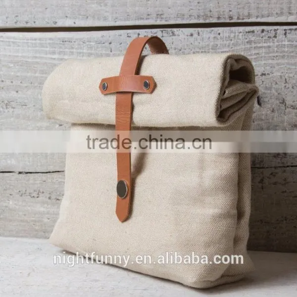 Canvas Lunch Bag for School Work,lightweight Handbag,white Canvas Rolled Tote Bag photo-3