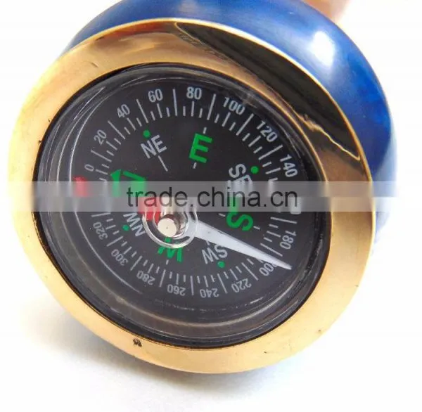 Antique Nautical Brass Walking Stick/Blue Color Compass Handle Walking Stick/ Brown Wood Walking Stick Wk1115 photo-3