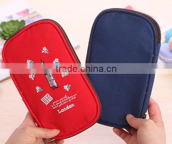 England Style Plain Canvas Zipper School Pencil Bag/pencil Case