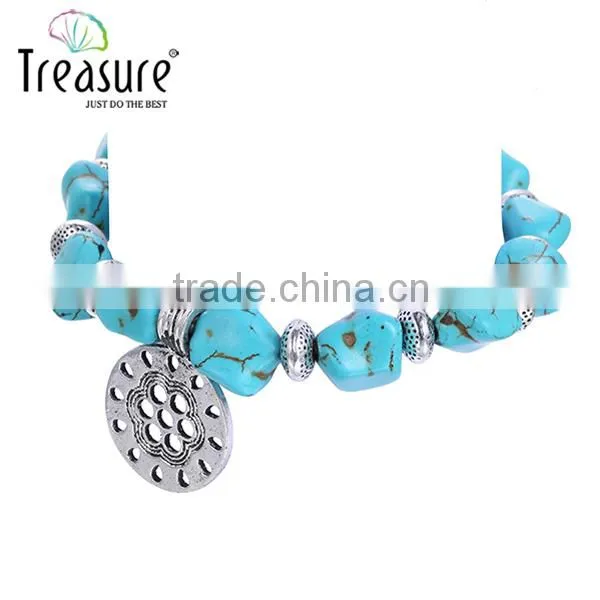 Fashion Jewelry High Quality Turquoise Stone Bracelet With Pendant and Metal Charm Bracelet photo-5