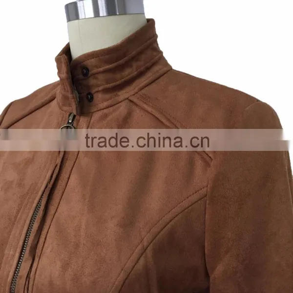 Fashion Women Motorcycle pu Jacket Brown photo-5