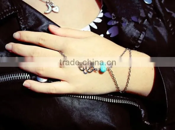 Punk Golden Rib Chunky Slave Chain Link Hand Harness Finger Ring Bangle Bracelet photo-3