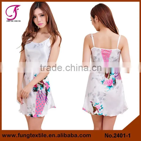 2401 Women Peacock Pattern Two-piece Set Satin Robe photo-3