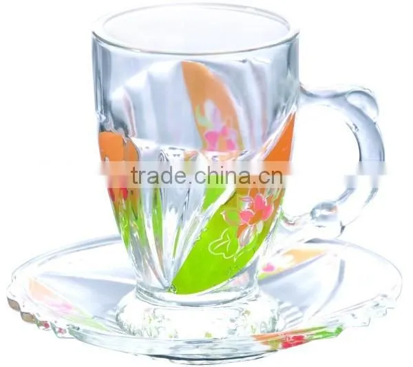 Beautiful Decal Glass Tea Cup Saucer Set photo-2