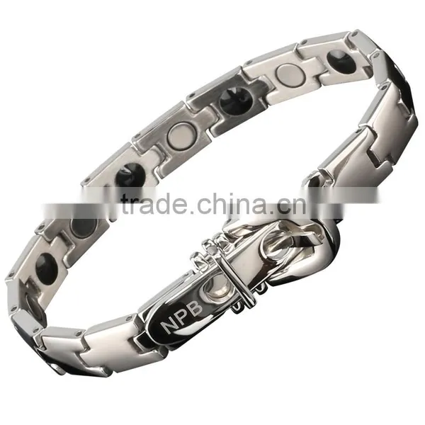 Noproblem P020 FDA Tourmaline Germanium Scalar Energy Bio Power Beads Magentic Fashion Charm Silver Bracelet photo-2