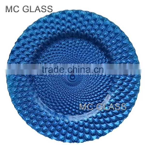 Cheap Wholesale High-quality and Eco-friendly Decorative Blue Glass Charger Plate