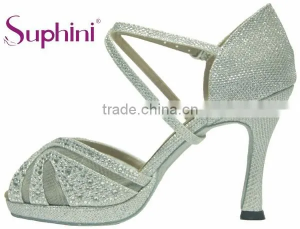 Suphini Silver Glitter Elegant Jeweled Wedding Dance Shoes photo-2