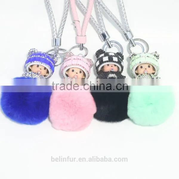 Real Fox Fur Monchhichi Cartoons Keychain photo-6