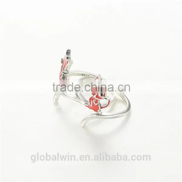 Sterling Silver Jewelry Red Enamel Cute Cat Lady Ring photo-4