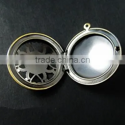 33MM Vintage Bronze Antiqued Flower Engraved Round Photo Locket Pendants DIY Supplies 1111046 photo-3