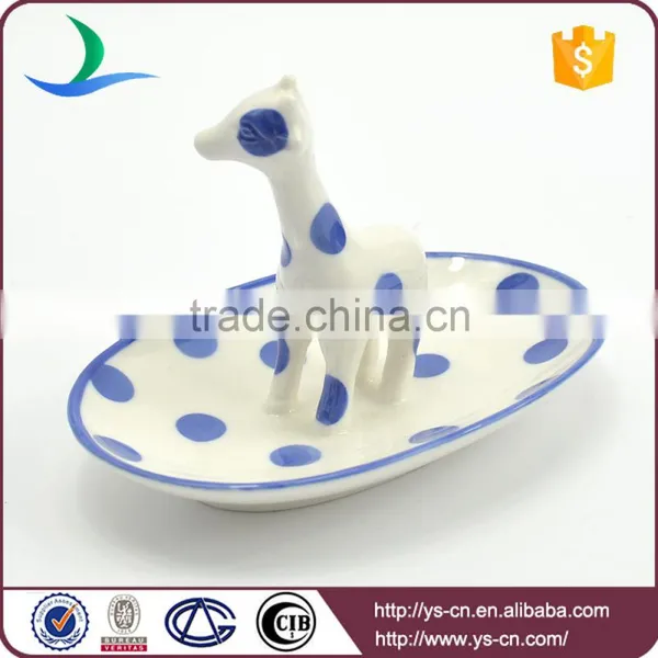 Handmade Custom Sika Deer Embossed Wedding Ceramic Ring Dish photo-2