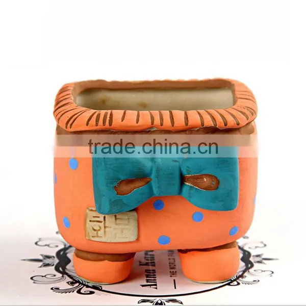 New Design Korean Style Bowknot Spots Small Ceramic Succulent Planter photo-5