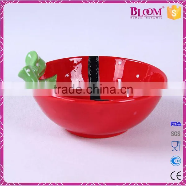 Hand-painted Red Ceramic Christmas Round Candy Bowl photo-4