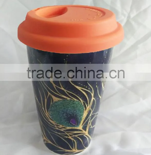 Factory Direct Ceramic Porcelain Double Wall Mug With Silicone Lid for Wholesale photo-4