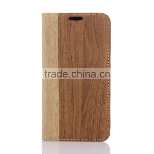 Nature Wood Grain PU Card Bumper/pocket Cell Phone Case for Samsung photo-2
