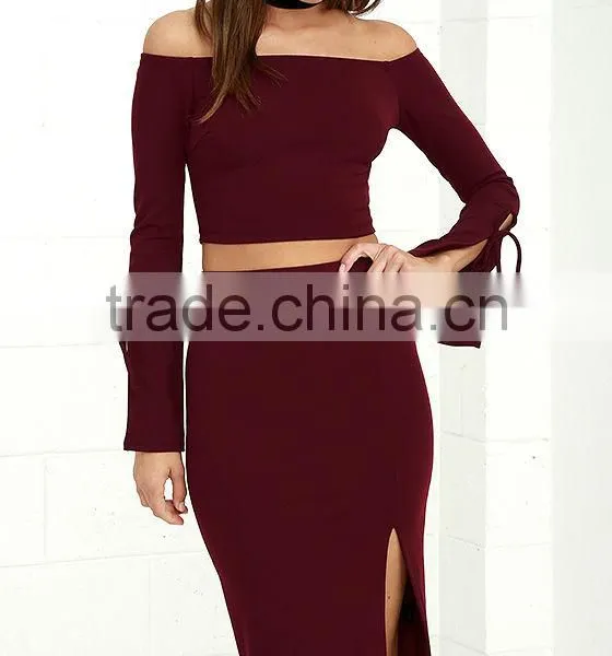 2017 Two Piece Set Women Clothing off the Shoulder Long Sleeves Top and Slim Skirt photo-2
