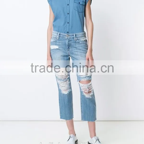 New Arrival 100%cotton Women Sleeveless Denim Shirts Customized photo-2