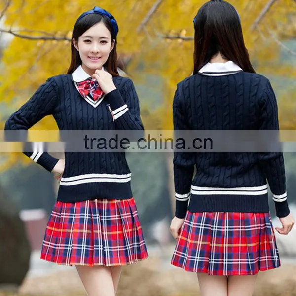 2016 Girls Sweater And Short Skirt For High School Uniform Designs photo-2