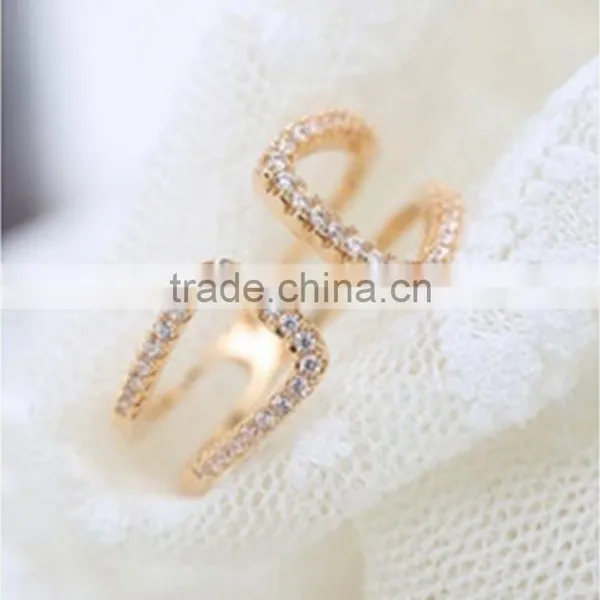 Women Gold Plated Open Rhinestone Trapezoid Midi Finger Knuckle Rings photo-2