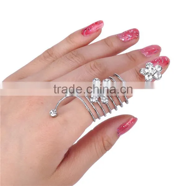 Women Alloy Rhinestone Flowers Wrap Spiral Finger Rings photo-3