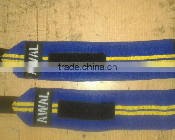 Weight Lifting Wrist Wrap Black With White Blue Stripes photo-6