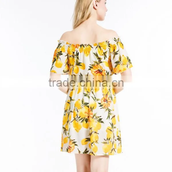 Summer Ladies Latest Fashion Boat Neck Printed Chiffon Dress Designs Women Off Shoulder Casual Dress photo-4