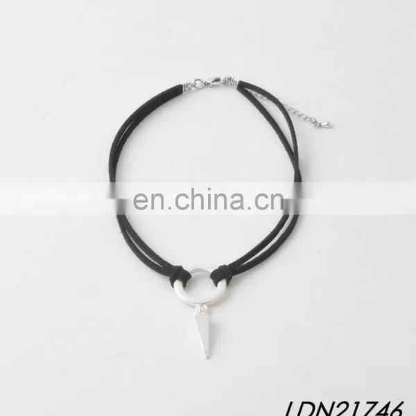 Two Layered Black Suede Choker Necklace Simple Silver Pendant Bohemian Fashion Necklace Jewelry photo-2