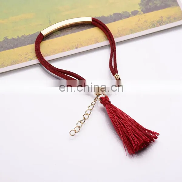 Hot Sale Adjustable Bracelet With Extended Chain Suede Fabric Bracelet With Tassel photo-3