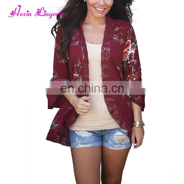 China Factory Floral Print Loose Puff Sleeve Female Long Coat Wholesale Cardigans