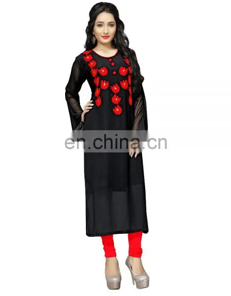 High Quality Georgette With Thread Embroidery Stitched Kurtis 2017