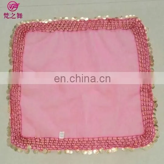 Arabic Organza Retangal 50*50cm Belly Dance Veil Scarf With Handmade Siver and Gold Coins P-9037 photo-5