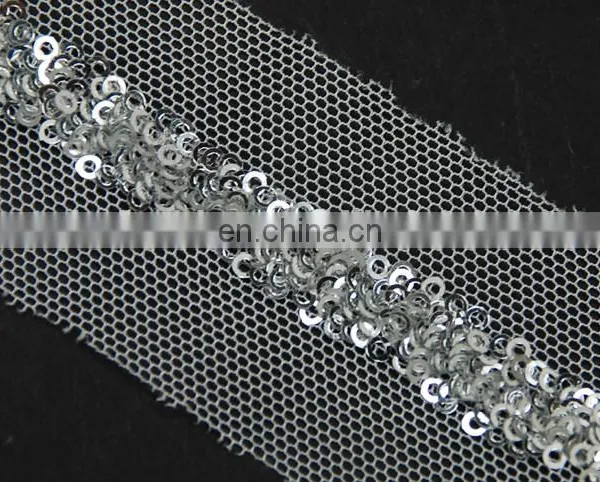 Beautiful Italy Design Sliver Sequin Mesh Lace Trim for Clothes photo-3
