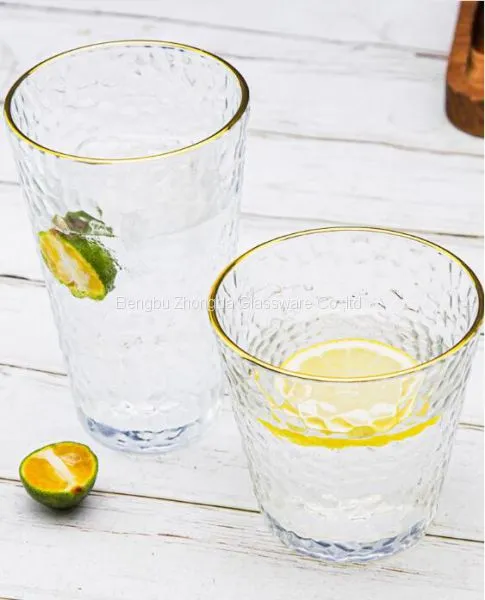 Factory Wholesale Japanese Hammer Pattern Nordic Style Drinkware Tea Coffee Mugs Tumblers Glass Tumbler Cup With Gold Rim photo-2