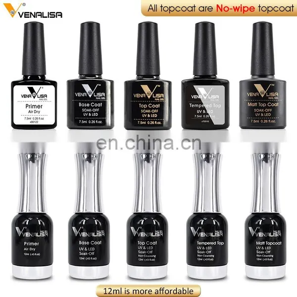 VENALISA 7.5ml & 12ml Long Wear Tempered No Wipe Top Coat Peel Off Base Coat Basic Matte Gel Polish Varnish Gels Acrylic Primer photo-6