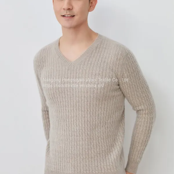 100% Cashmere Men′s V-Neck Pullover Sweater photo-3