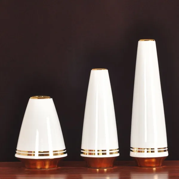 Light Luxury Chimney Creative Gild White Green Ceramic Plant Vase For Dry Flower Decor photo-2
