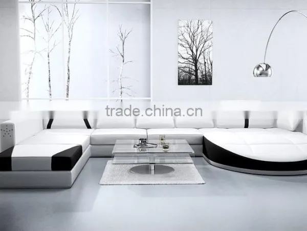 European Style Furniture White u Sharp Leather Sofa photo-4