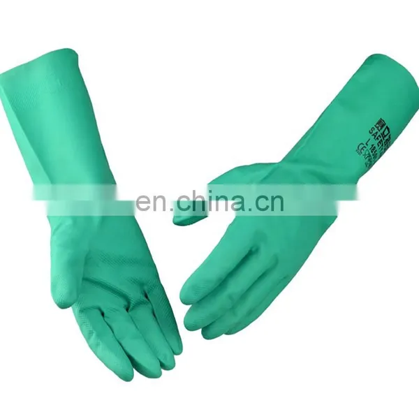 Long Cuff Green Flock Lined Nitrile Chemical Resistant Industrial Disinfect Work Glove photo-3