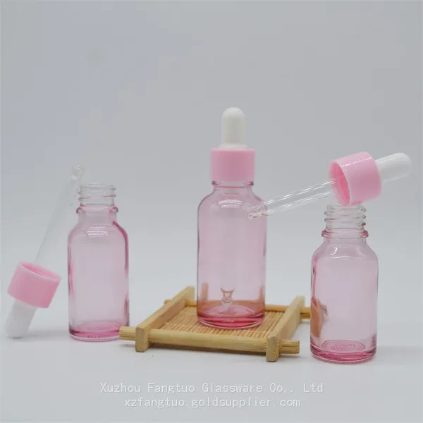 5-100ml Dropper Bottle Empty Glass Bottles Pink Color With Plastic Screw Collar White Nipple