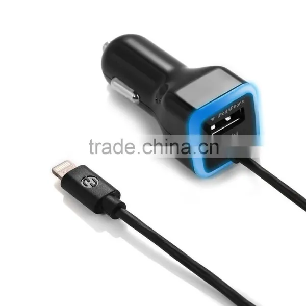 Built-in With MFi Charging Cable Car Charger for IPhone 6 6s 5 for Samsung photo-3