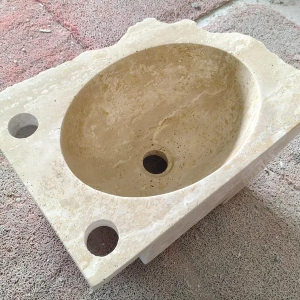 Luxury Natural Travertine and Marble Countertop Wash Basin Sink Minimalist Design Hotel Bathroom Vanity Furniture photo-5