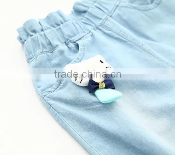 Wholesale Cartoon Cat Baby Girl Clothes 2016 New Summer Girl Light Color Jeans Lovely Little Girl Jeans photo-4