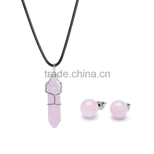 Big Promotion White Natural Stone Bullet Necklace Earrings Jewelry Set SMJ0165 photo-2