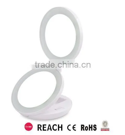 Wholesale 2 Sides Magnifying Folding LED 1x & 10X Magnification Cosmetic Lighted Travel LED Light Makeup Mirror photo-3