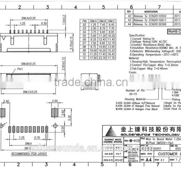 1.25mm Pitch 20, 25, 30 Pin Available SMT Wire to Board 30 Pin Connector photo-4
