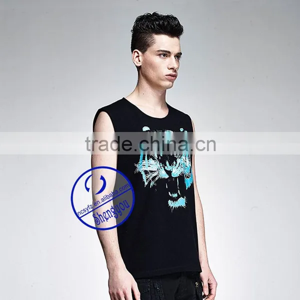 Custom Made 100% Polyester Mens Printed Stringer Tank Top photo-3