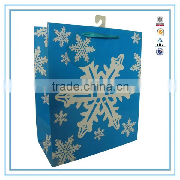 Handbags Wholesale China Blue Snowflake Printing Unique Paper Bag photo-3