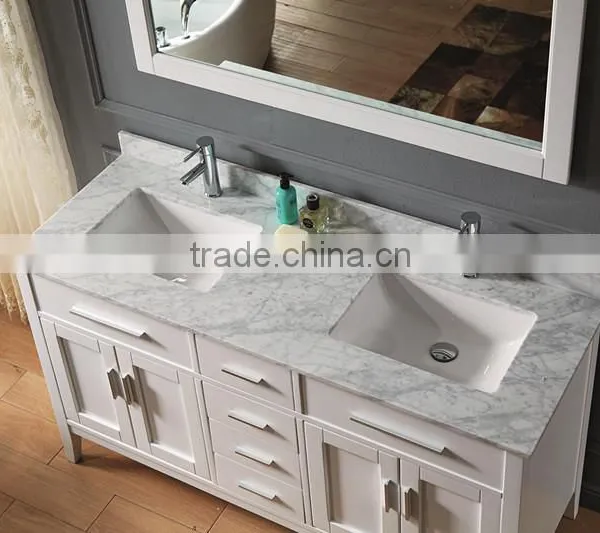 Double Sinks Solid Wood Bathroom Vanity With 18mm Marble photo-5