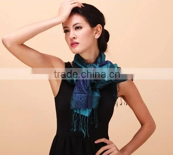 Customized Silk Long Scarf With Tassels photo-5